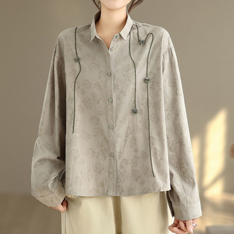 Embroidered Floral Stand-Collar Breathable Mindful Shirt