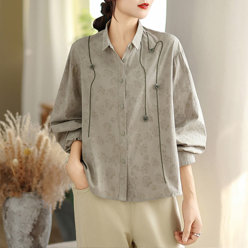 Embroidered Floral Stand-Collar Breathable Mindful Shirt