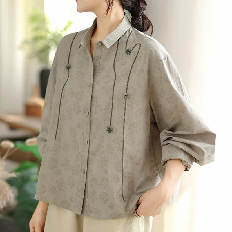 Embroidered Floral Stand-Collar Breathable Mindful Shirt