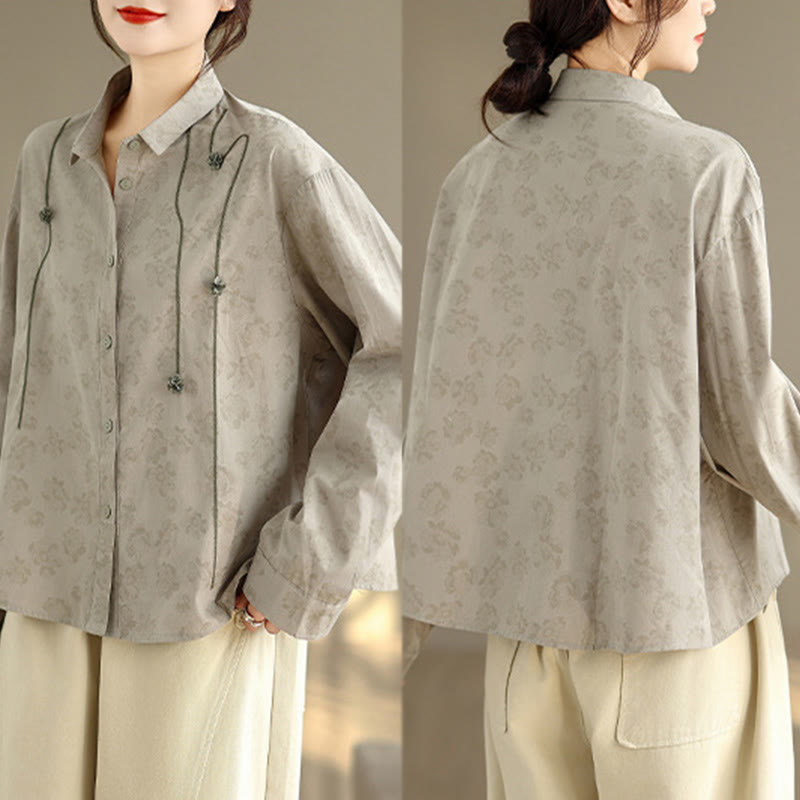 Embroidered Floral Stand-Collar Breathable Mindful Shirt