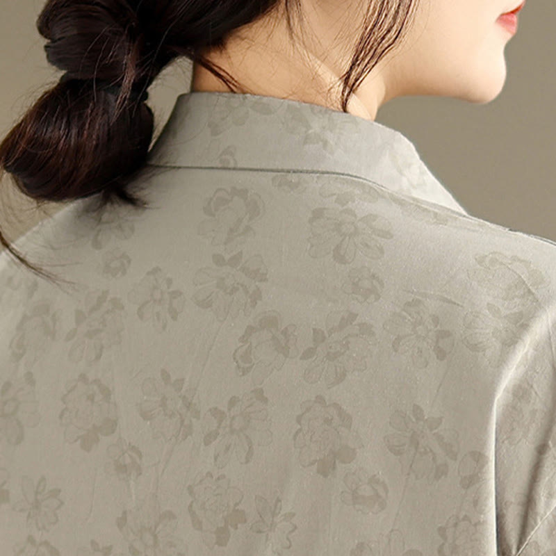 Embroidered Floral Stand-Collar Breathable Mindful Shirt