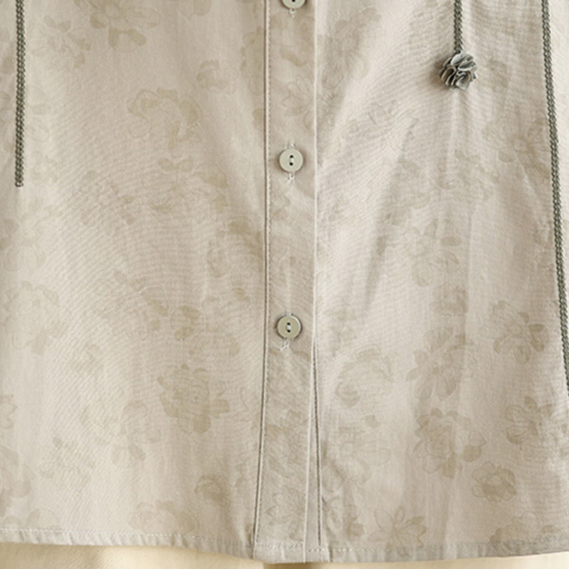 Embroidered Floral Stand-Collar Breathable Mindful Shirt