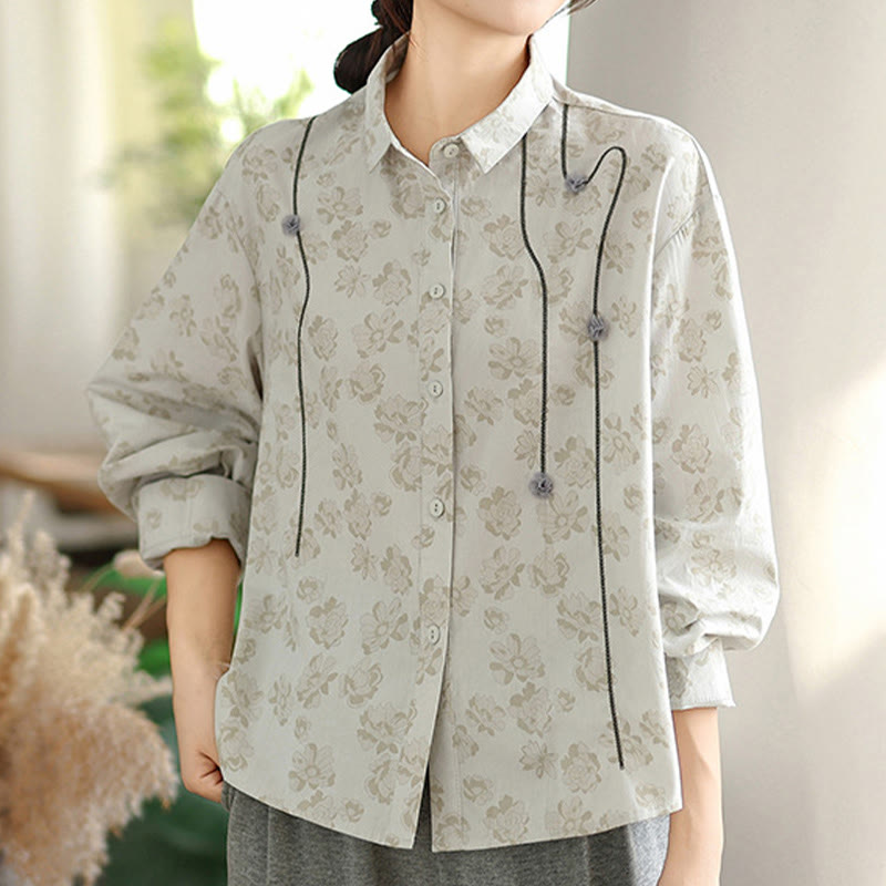 Embroidered Floral Stand-Collar Breathable Mindful Shirt