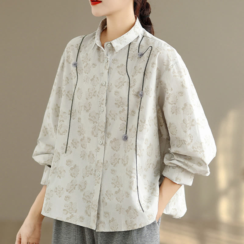 Embroidered Floral Stand-Collar Breathable Mindful Shirt