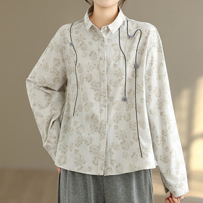 Embroidered Floral Stand-Collar Breathable Mindful Shirt