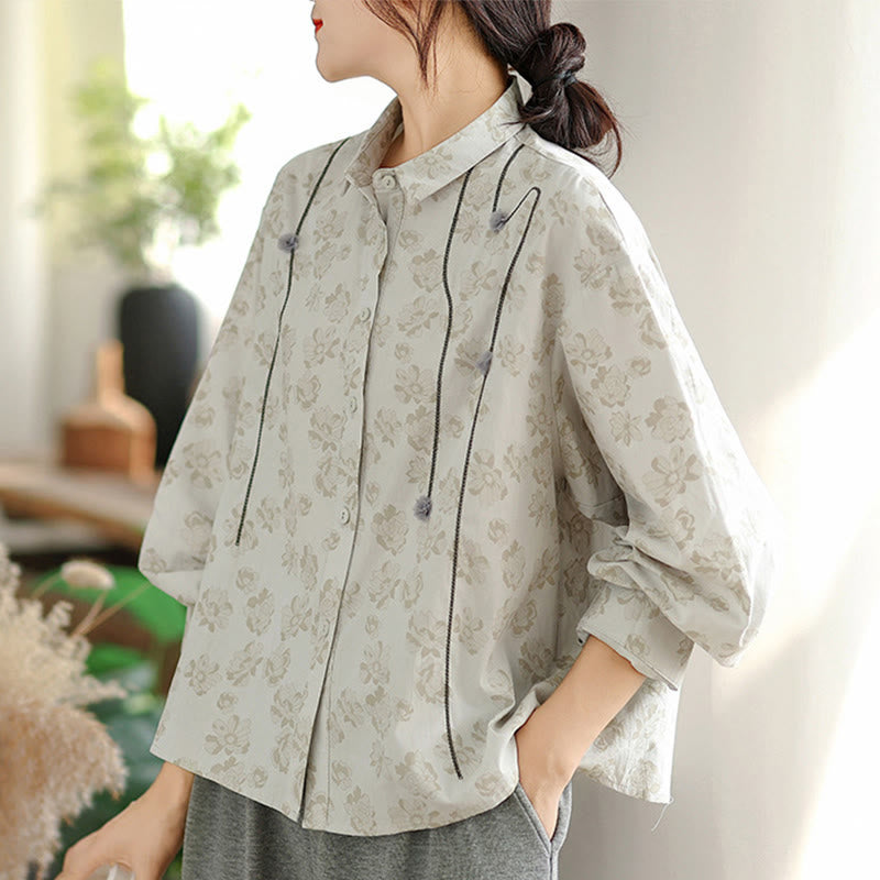 Embroidered Floral Stand-Collar Breathable Mindful Shirt