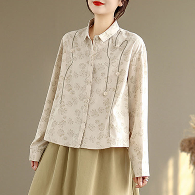 Embroidered Floral Stand-Collar Breathable Mindful Shirt
