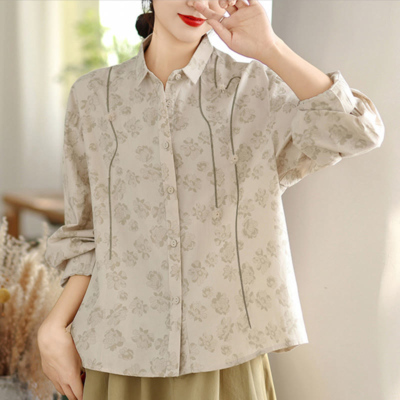 Embroidered Floral Stand-Collar Breathable Mindful Shirt