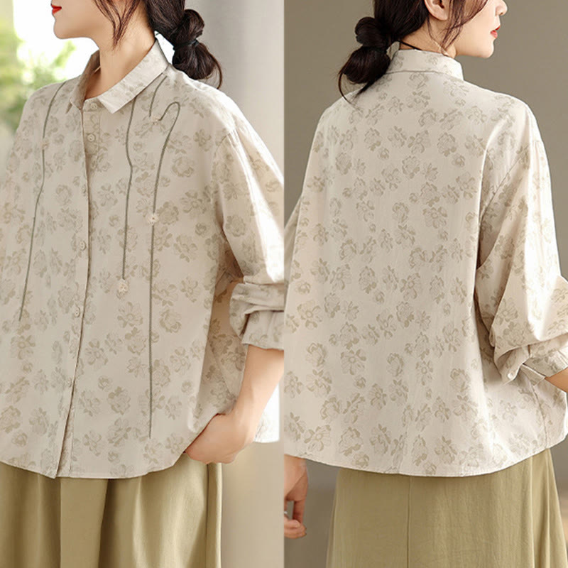 Embroidered Floral Stand-Collar Breathable Mindful Shirt