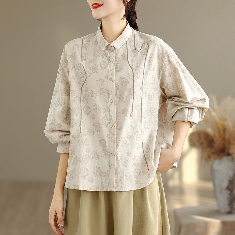Embroidered Floral Stand-Collar Breathable Mindful Shirt