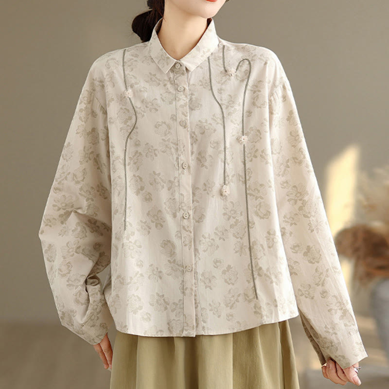 Embroidered Floral Stand-Collar Breathable Mindful Shirt