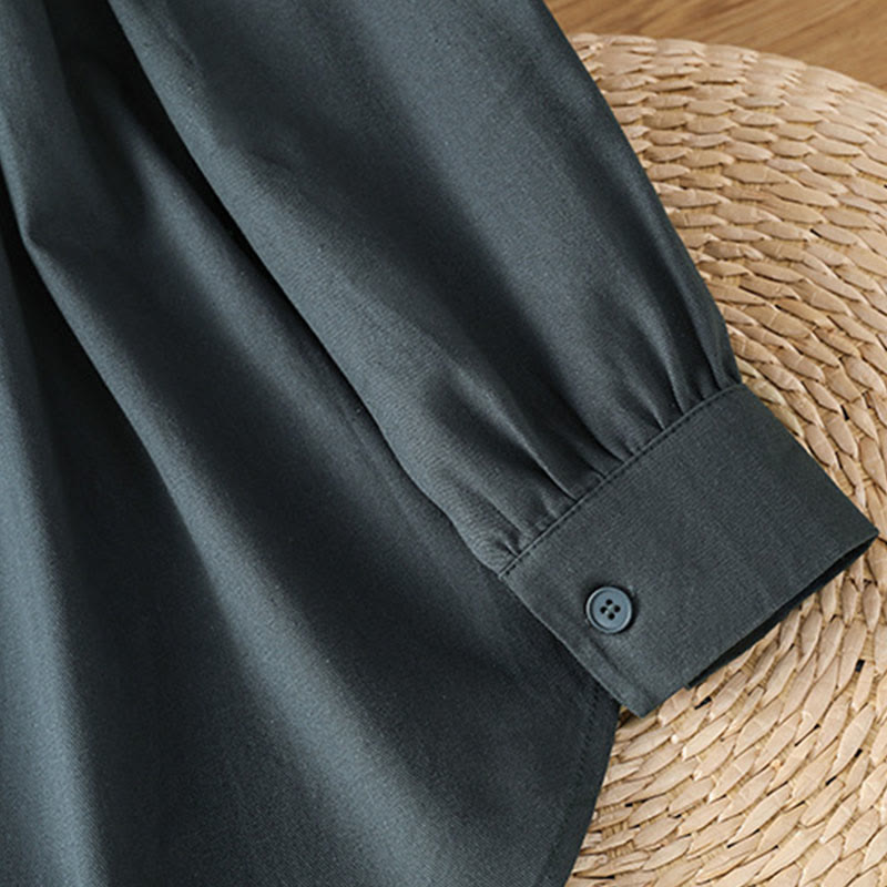 Casual Women's Long Sleeve Stand Collar Cotton Shirt With Pockets