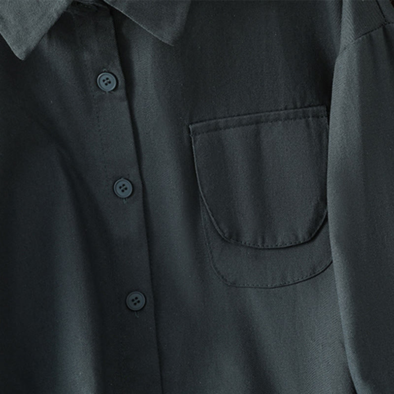 Casual Women's Long Sleeve Stand Collar Cotton Shirt With Pockets