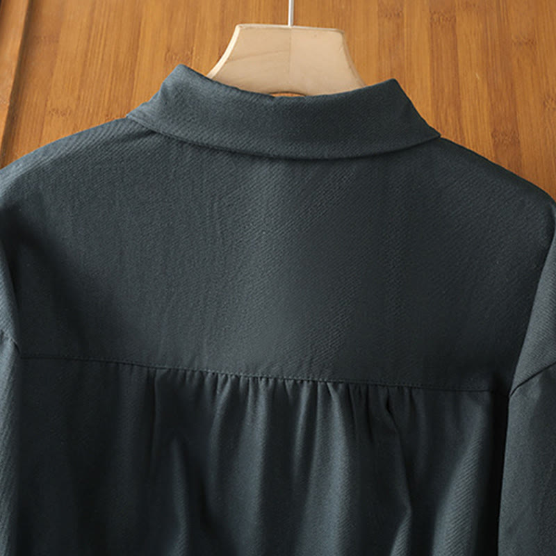 Casual Women's Long Sleeve Stand Collar Cotton Shirt With Pockets