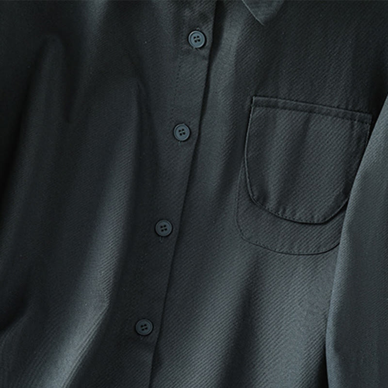 Casual Women's Long Sleeve Stand Collar Cotton Shirt With Pockets