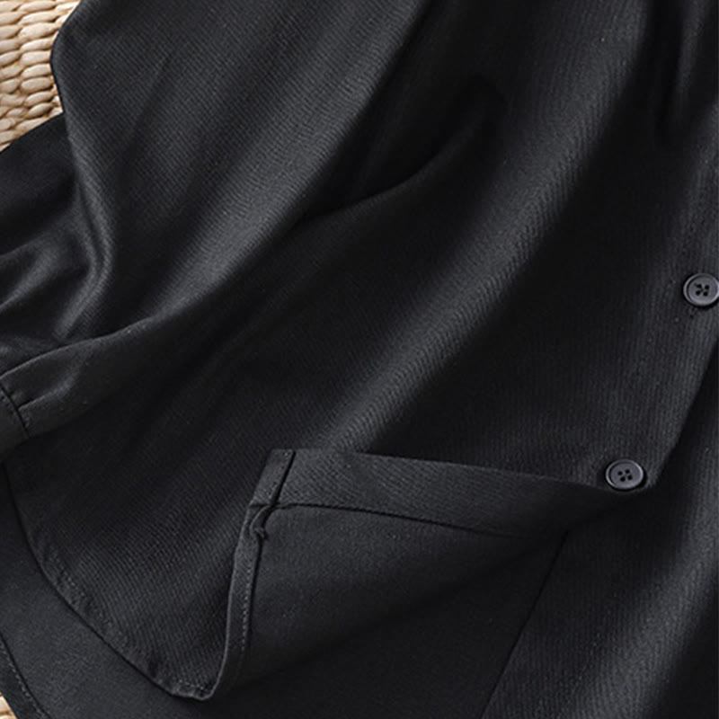 Casual Women's Long Sleeve Stand Collar Cotton Shirt With Pockets