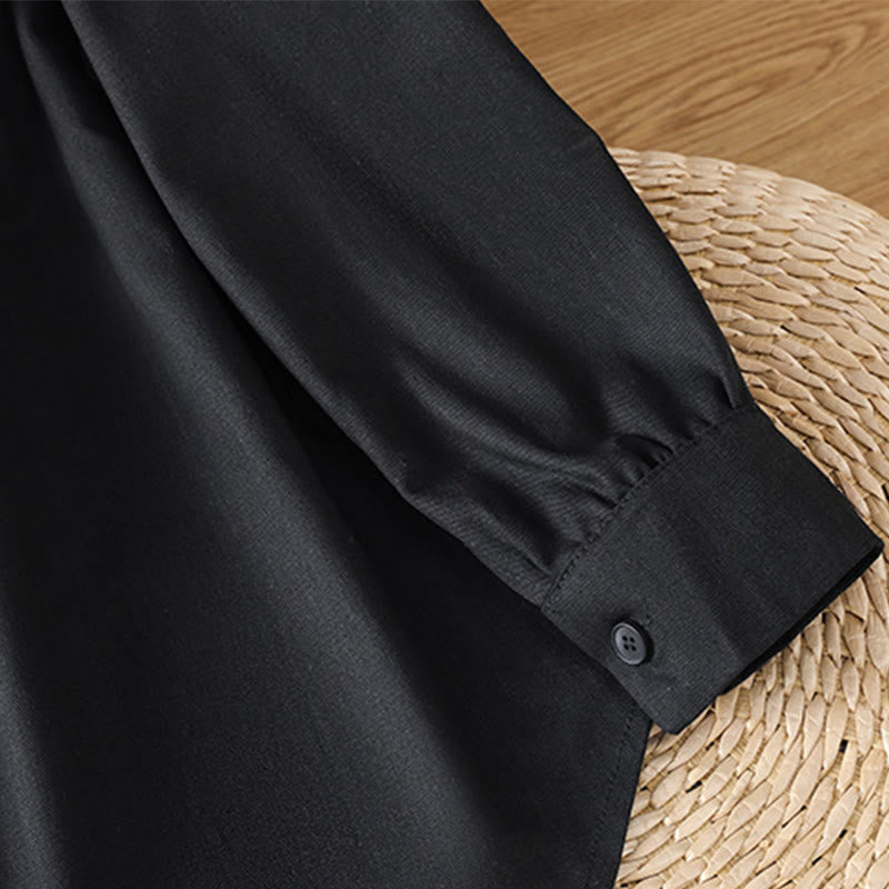 Casual Women's Long Sleeve Stand Collar Cotton Shirt With Pockets