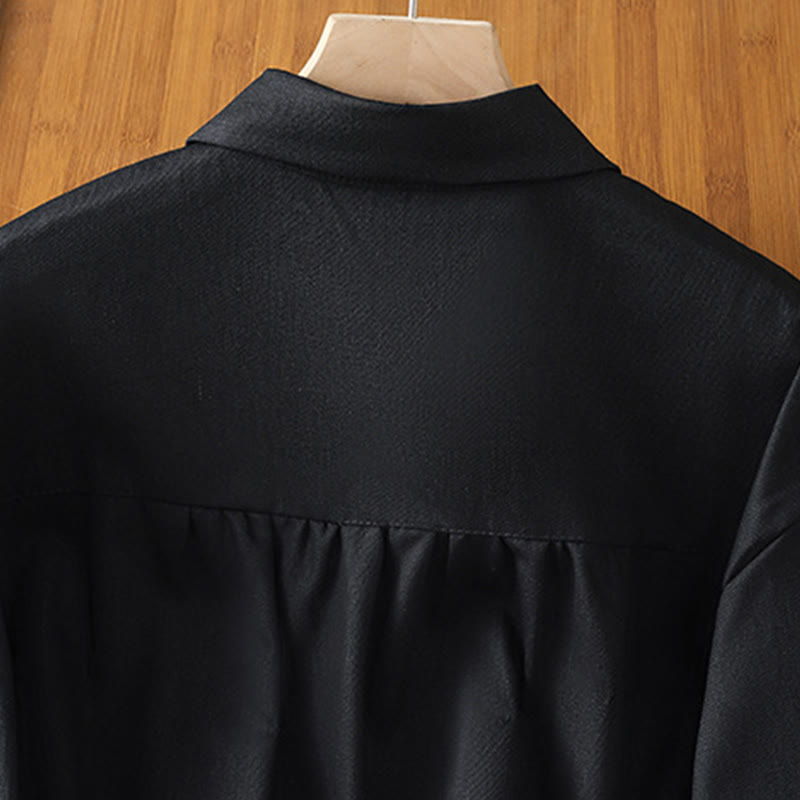 Casual Women's Long Sleeve Stand Collar Cotton Shirt With Pockets