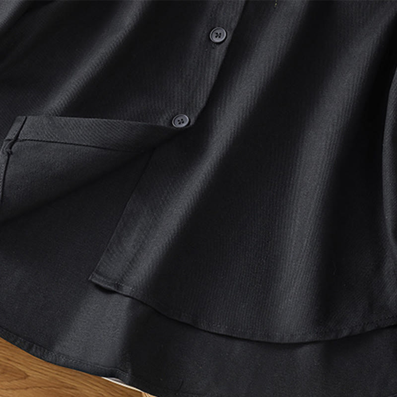 Casual Women's Long Sleeve Stand Collar Cotton Shirt With Pockets