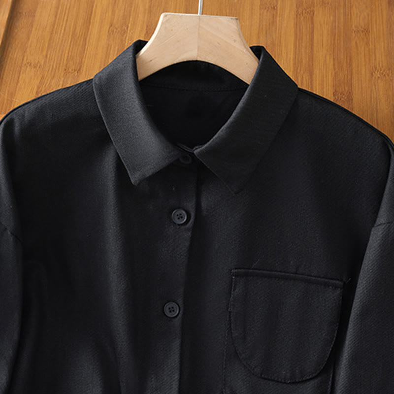 Casual Women's Long Sleeve Stand Collar Cotton Shirt With Pockets