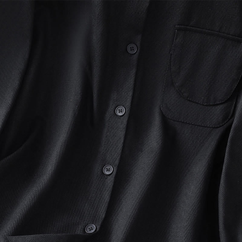 Casual Women's Long Sleeve Stand Collar Cotton Shirt With Pockets