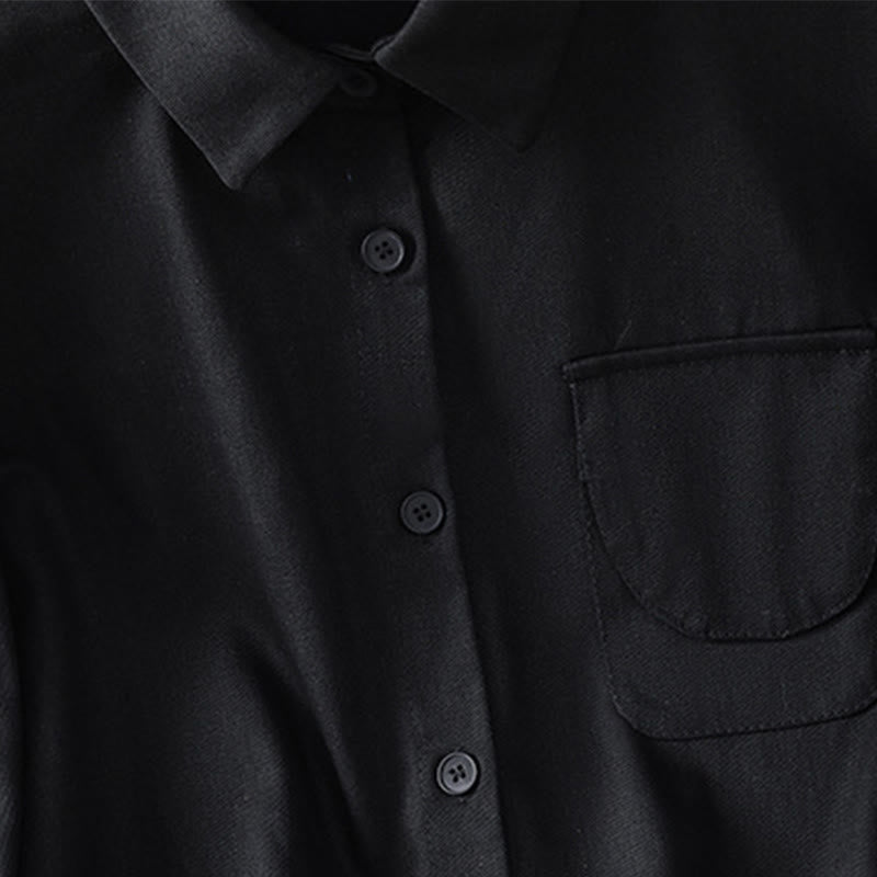 Casual Women's Long Sleeve Stand Collar Cotton Shirt With Pockets