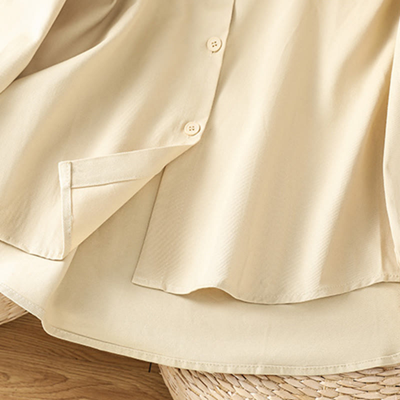 Casual Women's Long Sleeve Stand Collar Cotton Shirt With Pockets