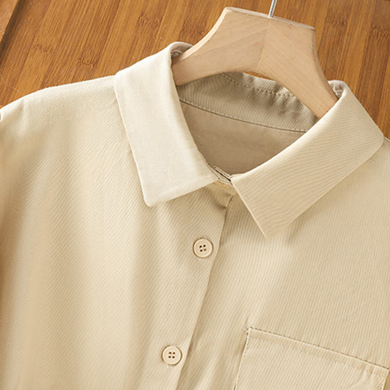 Casual Women's Long Sleeve Stand Collar Cotton Shirt With Pockets