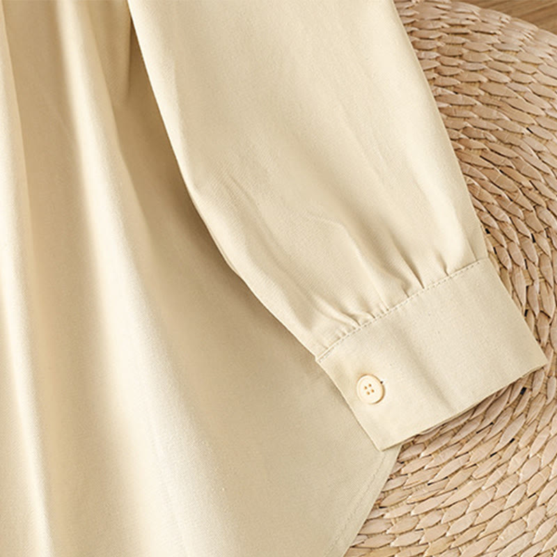 Casual Women's Long Sleeve Stand Collar Cotton Shirt With Pockets