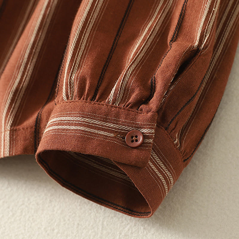 Breathable Striped Ruffled Collar Transitional Women's Shirt