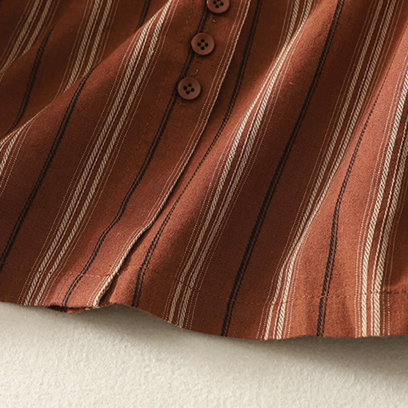 Breathable Striped Ruffled Collar Transitional Women's Shirt