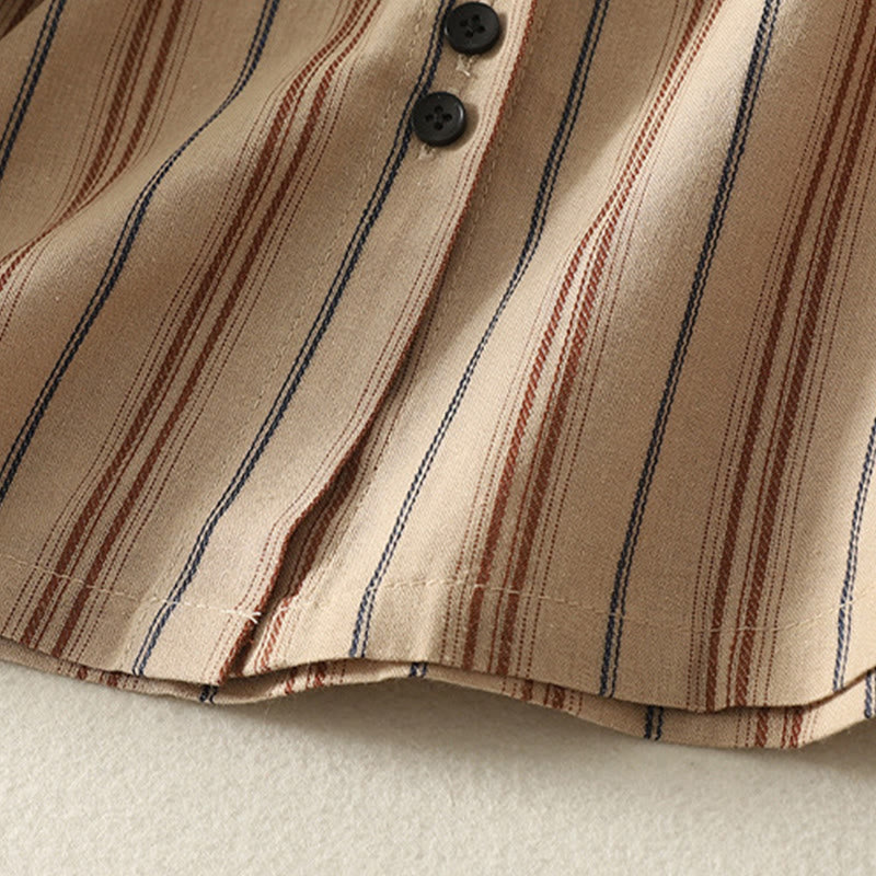 Breathable Striped Ruffled Collar Transitional Women's Shirt