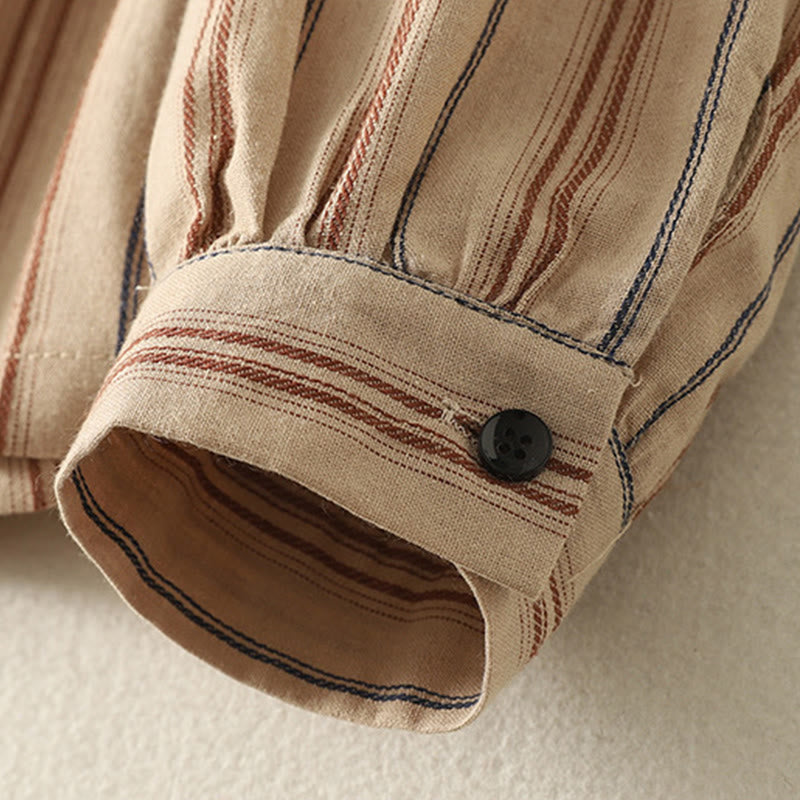 Breathable Striped Ruffled Collar Transitional Women's Shirt