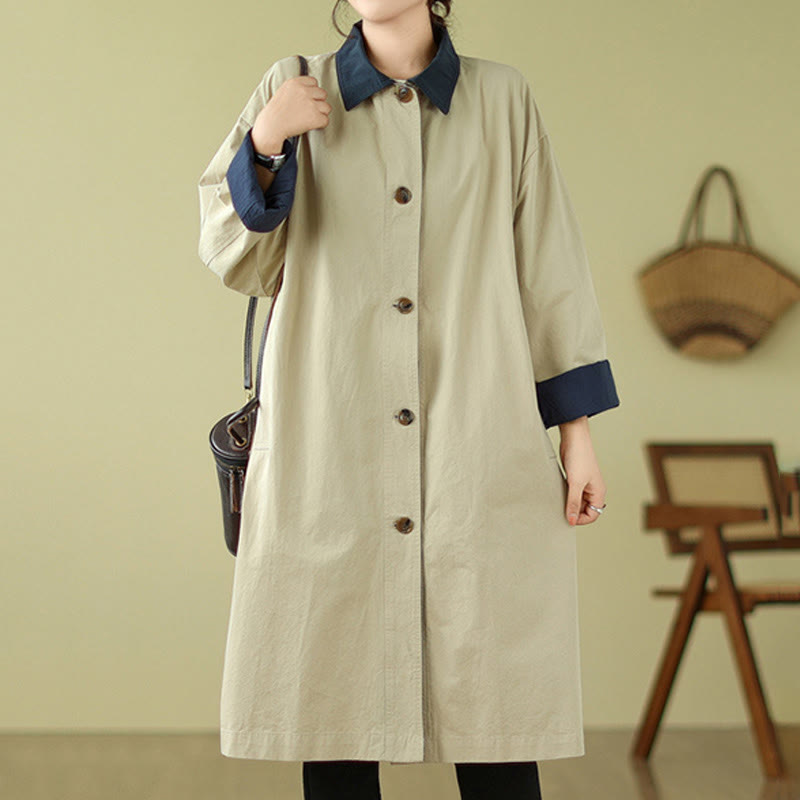 Structured Cotton Stand-Collar Colorblock Meditation Coat
