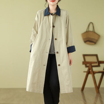 Structured Cotton Stand-Collar Colorblock Meditation Coat