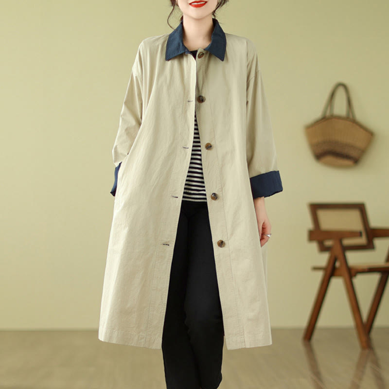 Structured Cotton Stand-Collar Colorblock Meditation Coat