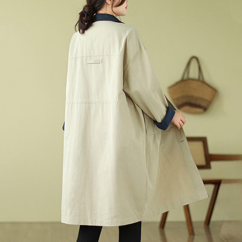 Structured Cotton Stand-Collar Colorblock Meditation Coat