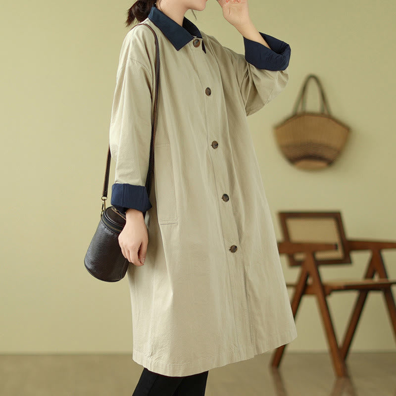 Structured Cotton Stand-Collar Colorblock Meditation Coat