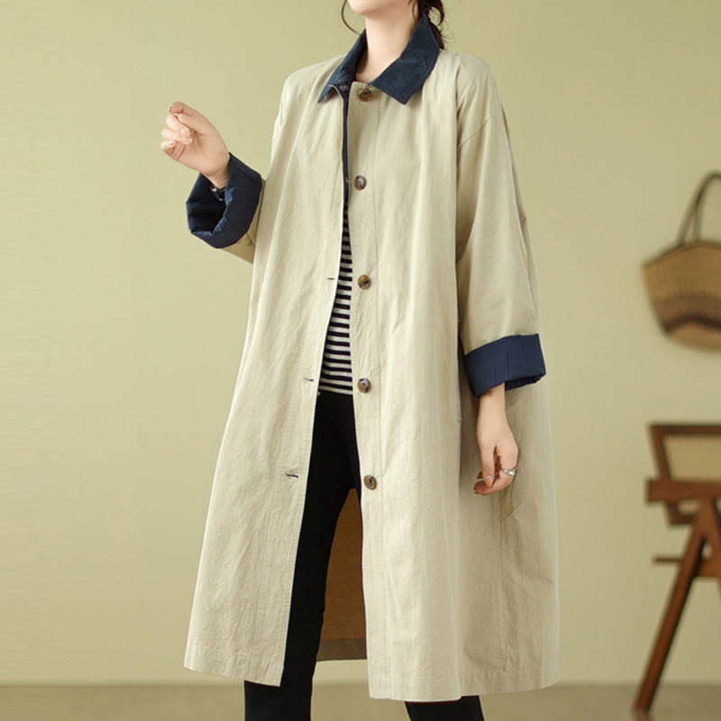 Structured Cotton Stand-Collar Colorblock Meditation Coat