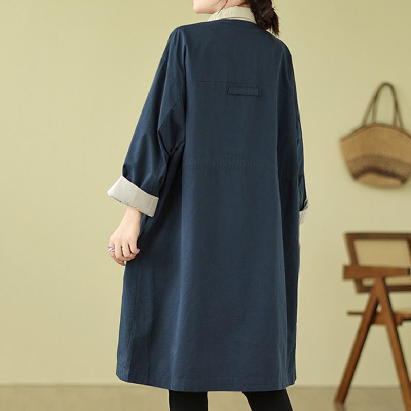 Structured Cotton Stand-Collar Colorblock Meditation Coat