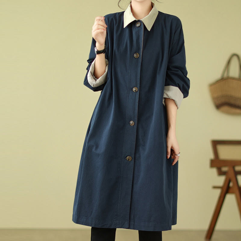 Structured Cotton Stand-Collar Colorblock Meditation Coat