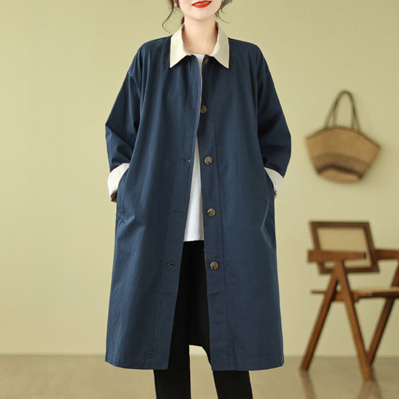 Structured Cotton Stand-Collar Colorblock Meditation Coat