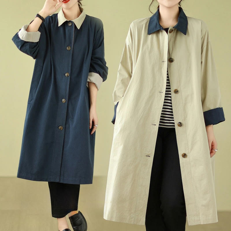 Structured Cotton Stand-Collar Colorblock Meditation Coat