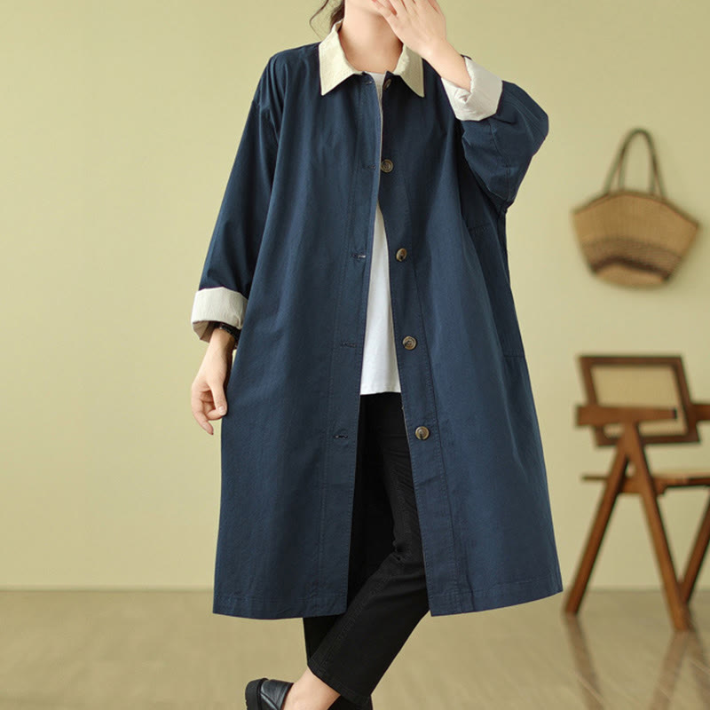 Structured Cotton Stand-Collar Colorblock Meditation Coat