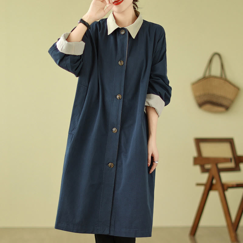 Structured Cotton Stand-Collar Colorblock Meditation Coat