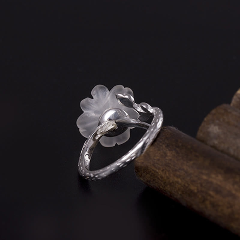 Adjustable Clear Quartz Flower Ring in 925 Sterling Silver