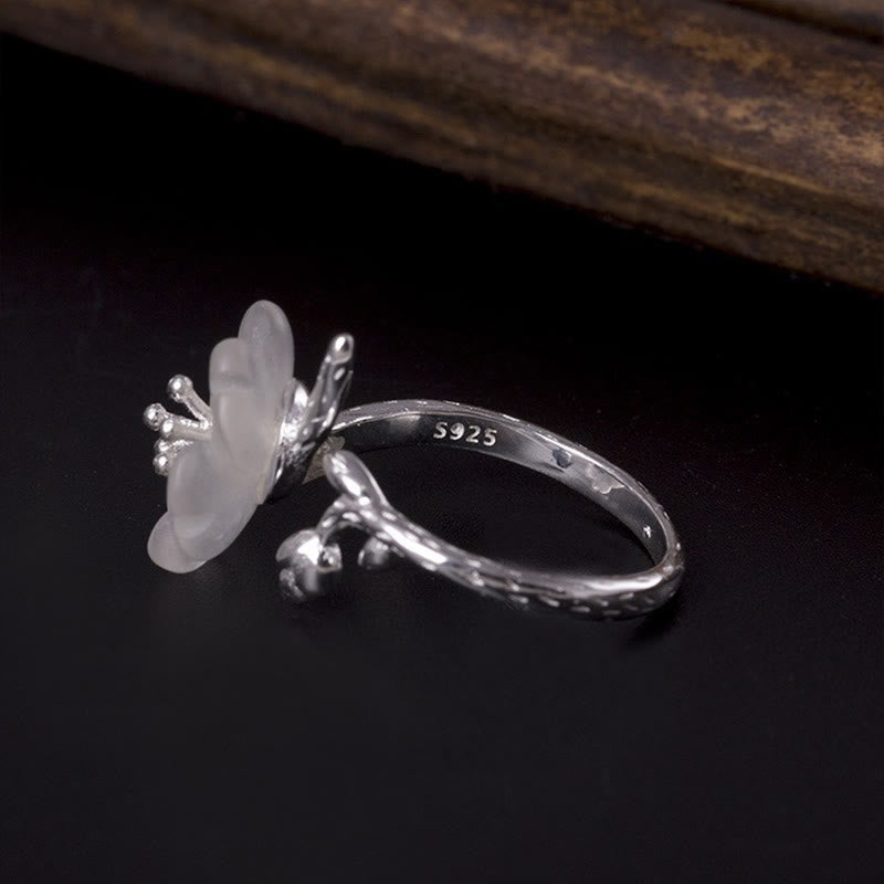 Adjustable Clear Quartz Flower Ring in 925 Sterling Silver