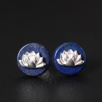 Lazurite 925 Sterling Silver Lotus Pattern Enlightenment Earrings