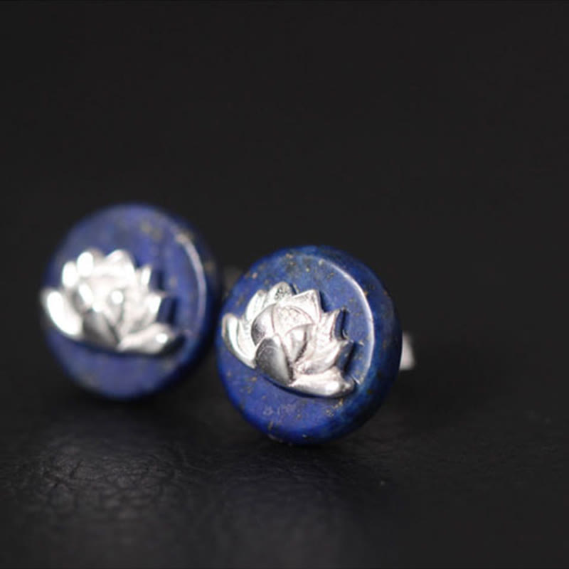 Lazurite 925 Sterling Silver Lotus Pattern Enlightenment Earrings