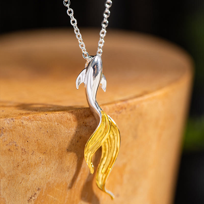 925 Sterling Silver Golden Koi Fish Luck Necklace Pendant